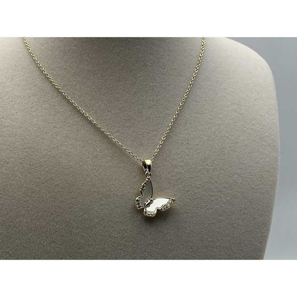 Adina Eden MOP Butterfly CZ Pendant Necklace 14K Gold Plated Brass 16-18"